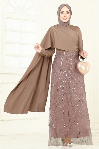 moda selvim Önü Drape Detaylı Abiye 5700EDF311 Vizyon - Thumbnail