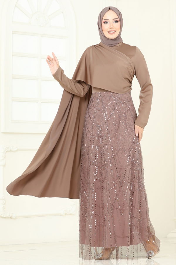 %30 İNDİRİM Önü Drape Detaylı Abiye 5700EDF311 Vizyon