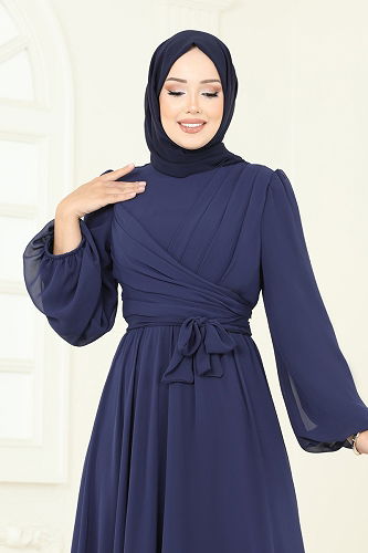 moda selvim Önü Drape Detaylı Şifon Abiye 2823ELC1143 Laci - Thumbnail