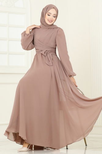 E.L.C. - Önü Drape Detaylı Şifon Abiye 2823ELC1143 Vizyon