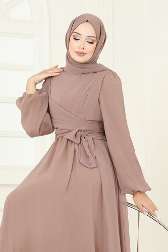 moda selvim Önü Drape Detaylı Şifon Abiye 2823ELC1143 Vizyon - Thumbnail