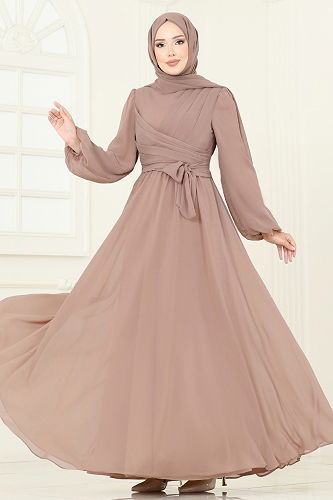 moda selvim Önü Drape Detaylı Şifon Abiye 2823ELC1143 Vizyon - Thumbnail