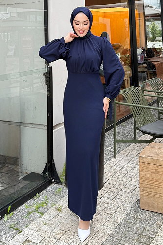 moda selvim Önü Drapeli Krep Elbise 0437ALGK1170 Laci - Thumbnail