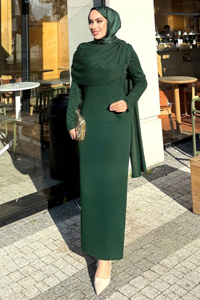 Önü Drapeli Örme Krep Elbise 4680ALGK1170 Zümrüt