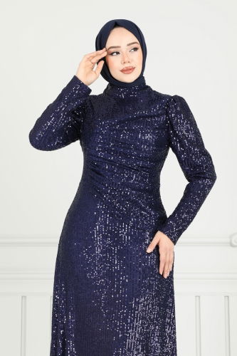 moda selvim Önü Drapeli Tesettür Abiye 6639YG95 Laci - Thumbnail