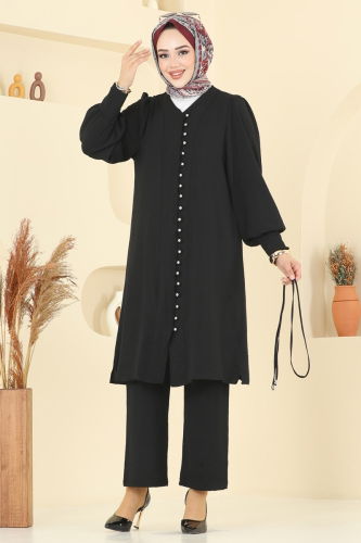 U.Z. - Önü Düğmeli Aerobin Takım 6081UZ662 Siyah