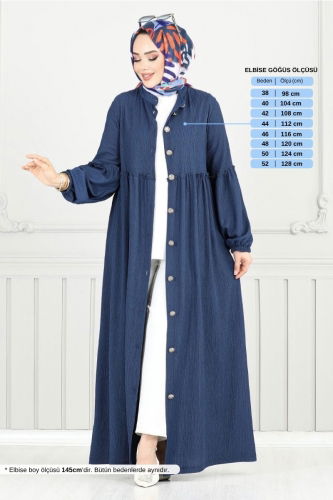 MRV D.V.L. - Önü Düğmeli Bürümcük Elbise 406DVL897-M Laci
