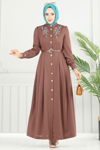 MRV D.V.L. - Önü Düğmeli Dabıl Elbise 432DVL897-M Kahve
