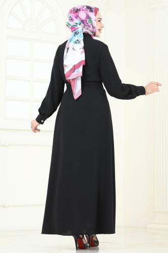 moda selvim Önü Düğmeli Elbise Ferace 283ASN888 Siyah - Thumbnail