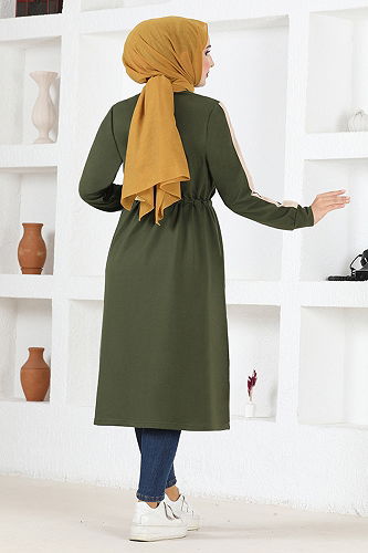 moda selvim Önü Düğmeli Kap MSV7039-M Haki - Thumbnail