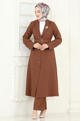 moda selvim Önü Düğmeli Sofia Takım 2690SL432 Taba - Thumbnail