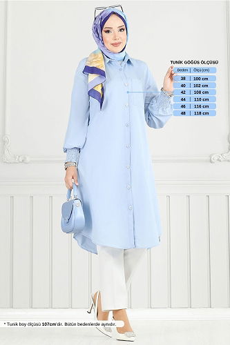 moda selvim Önü Düğmeli Tesettür Tunik 282ASN936-M Bebe Mavisi - Thumbnail