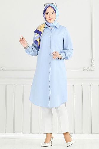 moda selvim Önü Düğmeli Tesettür Tunik 282ASN936-M Bebe Mavisi - Thumbnail