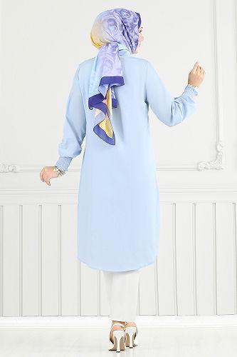 moda selvim Önü Düğmeli Tesettür Tunik 282ASN936-M Bebe Mavisi - Thumbnail