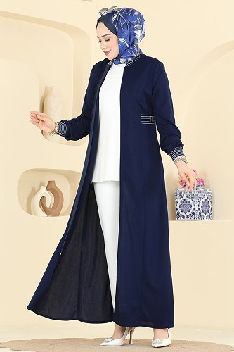 moda selvim Önü Fermuarlı Ribanalı Ferace 2854SL432 Laci - Thumbnail