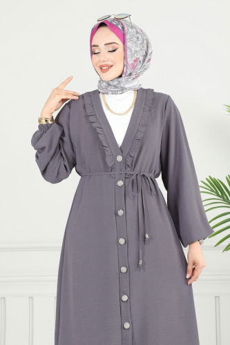 moda selvim Önü Fırfır Detay Tesettür Takım 023MR1078 Antrasit - Thumbnail