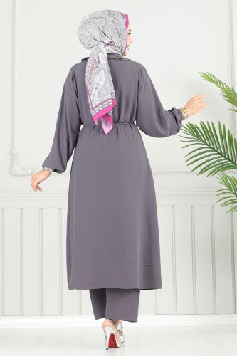 moda selvim Önü Fırfır Detay Tesettür Takım 023MR1078 Antrasit - Thumbnail