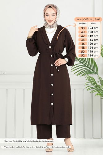 moda selvim Önü Fırfır Detay Tesettür Takım 023MR1078 Kahve - Thumbnail