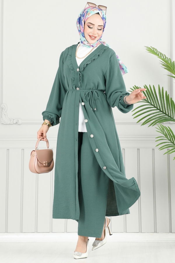 Modaselvim Kombin Önü Fırfır Detay Tesettür Takım 023MR1078 Mint