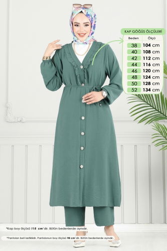 moda selvim Önü Fırfır Detay Tesettür Takım 023MR1078 Mint - Thumbnail