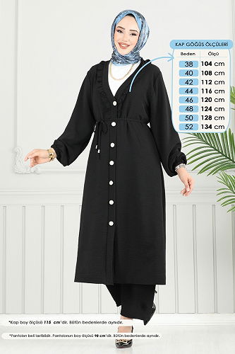 moda selvim Önü Fırfır Detay Tesettür Takım 023MR1078 Siyah - Thumbnail