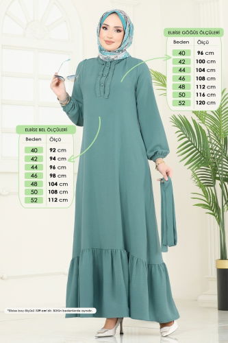 moda selvim Önü Fırfırlı Tesettür Elbise 1259BM387 Mint - Thumbnail