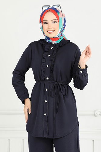 moda selvim Önü Fırfırlı Tesettür Takım 2709AYD574 Laci - Thumbnail