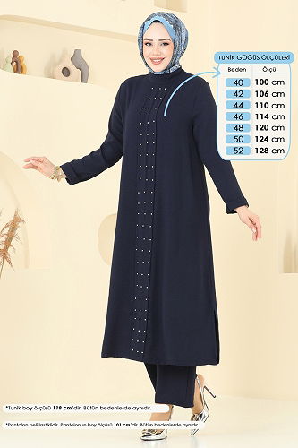 moda selvim Önü İncili Tesettür Takım 3101HBS856 Laci - Thumbnail