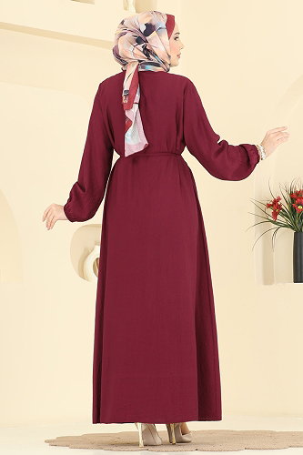 moda selvim Önü Nervürlü Dokuma Elbise 320ASN888 Bordo - Thumbnail