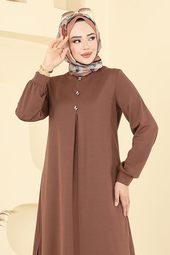 moda selvim Önü Pile Detaylı Takım 457DVL817 Kahve - Thumbnail