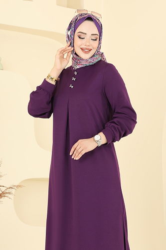 moda selvim Önü Pile Detaylı Takım 457DVL817 Mor - Thumbnail