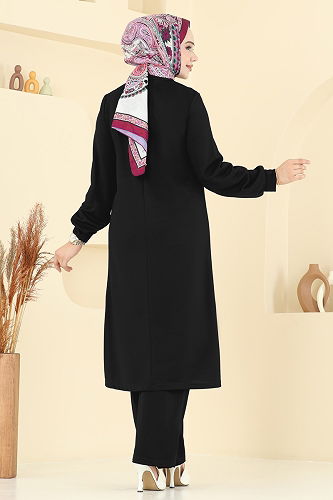 moda selvim Önü Pile Detaylı Takım 457DVL817 Siyah - Thumbnail