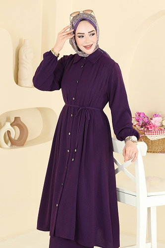 moda selvim Önü Pileli 2 li Takım 3457TRT545 Mor - Thumbnail