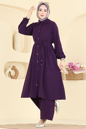 moda selvim Önü Pileli 2 li Takım 3457TRT545 Mor - Thumbnail