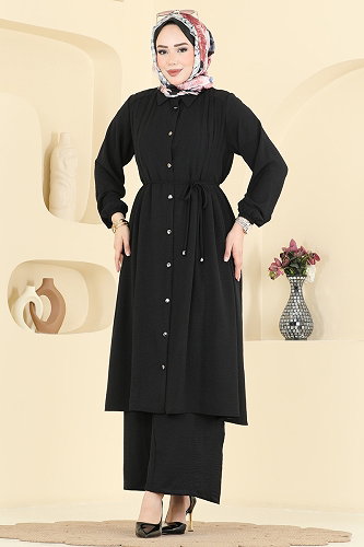 moda selvim Önü Pileli 2 li Takım 3457TRT545 Siyah - Thumbnail