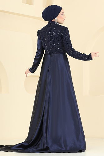 moda selvim Önü Saten Drapeli Abiye 2849ELCK1161 Laci - Thumbnail