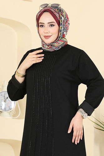 moda selvim Önü Simli Modal Takım 2782AYD574 Siyah - Thumbnail