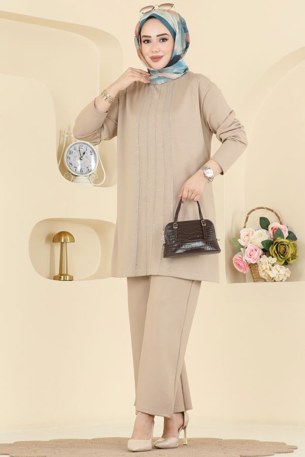 Modaselvim Kombin Önü Simli Modal Takım 2782AYD574 Taş