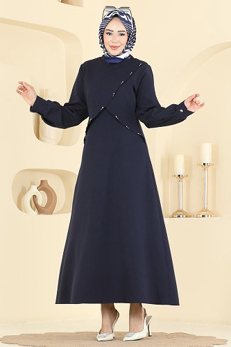 moda selvim Önü Taş Detaylı Dabıl Elbise 24036UKB139 Laci - Thumbnail