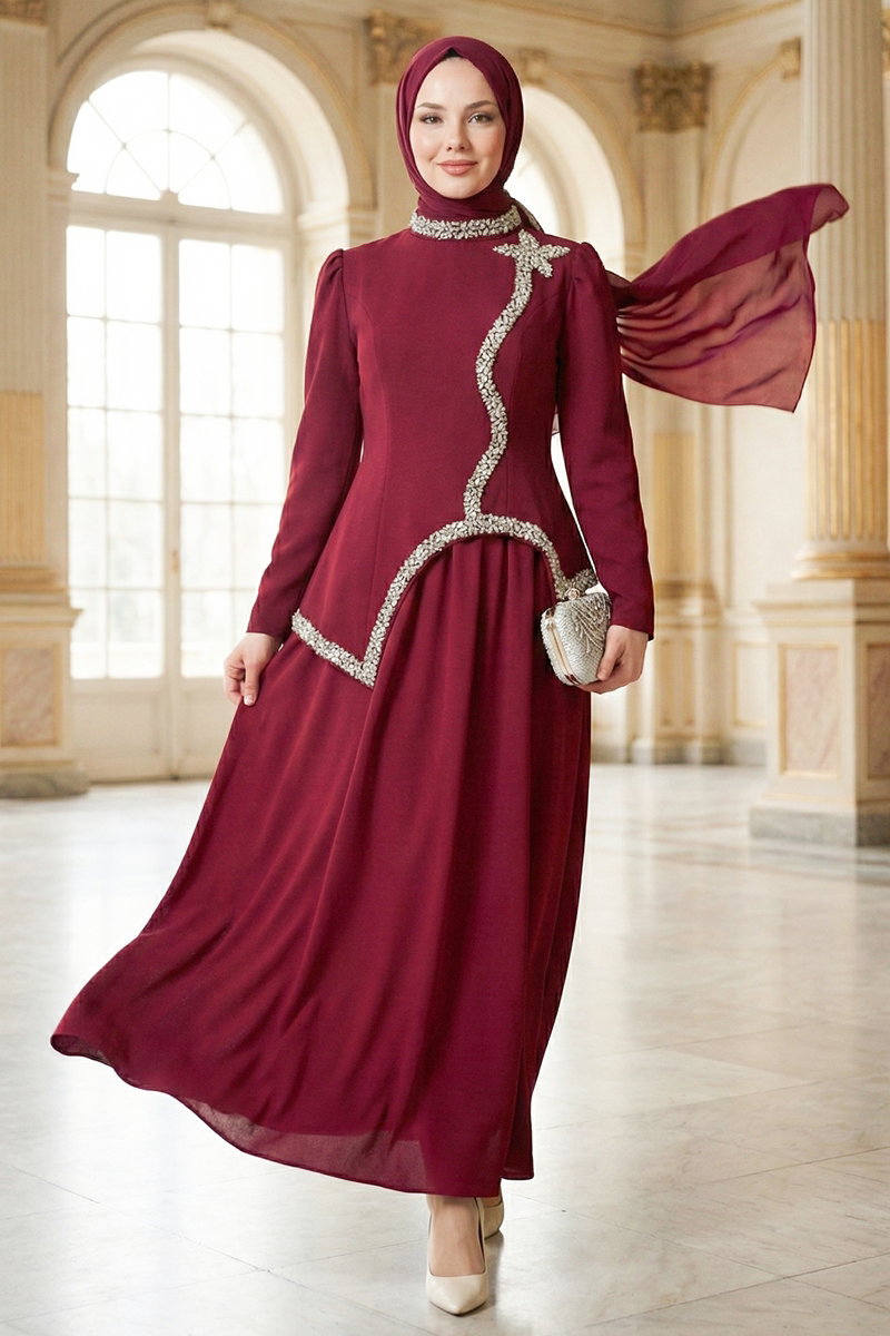 Önü Taşlı 2 li Takım 8060YG95 Bordo