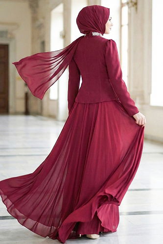 moda selvim Önü Taşlı 2 Li Takım 8060YG95 Bordo - Thumbnail