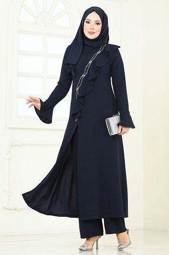 moda selvim Önü Taşlı Abiye Takım 7090ABK1075 Laci - Thumbnail