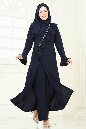 moda selvim Önü Taşlı Abiye Takım 7090ABK1075 Laci - Thumbnail