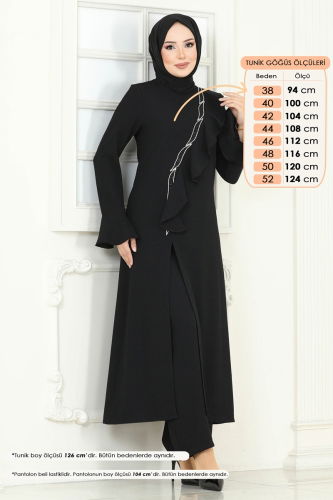 moda selvim Önü Taşlı Abiye Takım 7090ABK1075 Siyah - Thumbnail