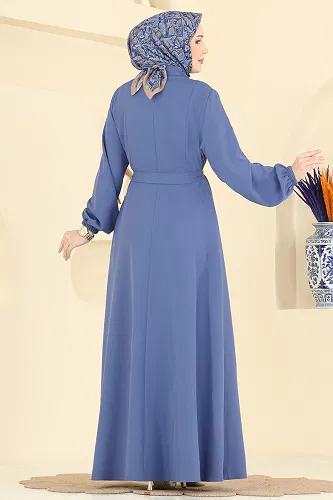 moda selvim Önü Taşlı Bağlamalı Ferace 2821SL432 İndigo - Thumbnail