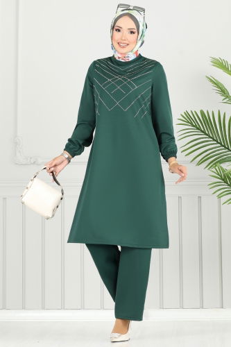 D.V.L. - Önü Taşlı Dabıl Takım 429DVL817 Zümrüt