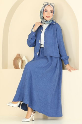 moda selvim Önü Taşlı Etekli Sofia Takım 3116HBS856 İndigo - Thumbnail