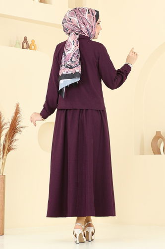 moda selvim Önü Taşlı Etekli Sofia Takım 3116HBS856 Mürdüm - Thumbnail