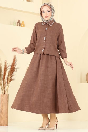 moda selvim Önü Taşlı Etekli Sofia Takım 3116HBS856 Taba - Thumbnail