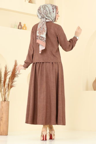 moda selvim Önü Taşlı Etekli Sofia Takım 3116HBS856 Taba - Thumbnail